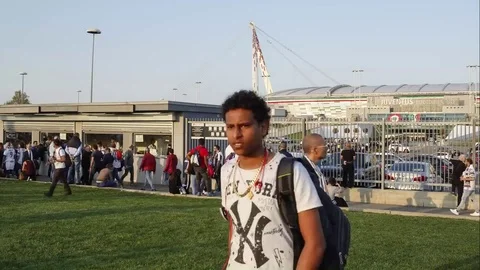 People in front of the Juventus Stadium Stock Footage