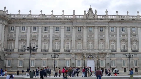 People in front of a palace in Madrid Stock Footage 81237492