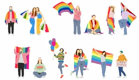  people full length flat concept of pride	 Stock Illustration