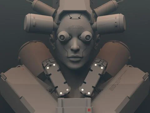 People of the future . 3d illustration on the theme of robots. military indus Stock Illustration