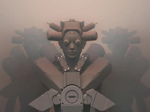 People of the future . 3d illustration on the theme of robots. military indus Illustrazione stock