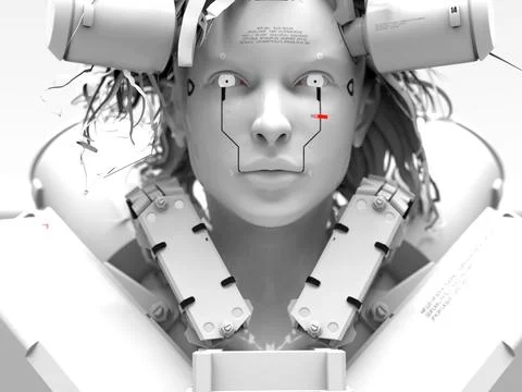People of the future and robots. close-up portrait of a man. abstraction on t Illustrazione stock