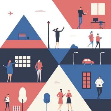People with gadgets - flat design style illustration Illustrazione stock