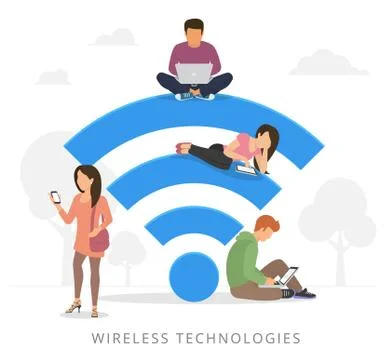 People with gadgets using wi-fi outdoors 스톡 일러스트