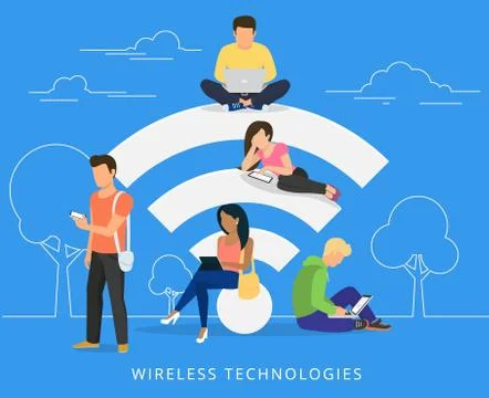 People with gadgets using wi-fi outdoors Illustrazione stock