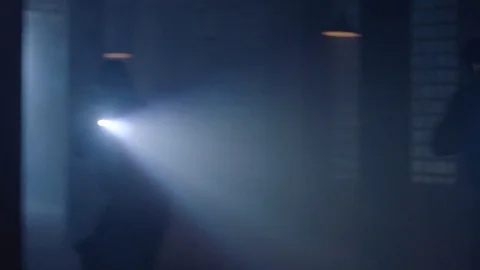 People in gas masks and with weapons. Crime and police Stock Footage