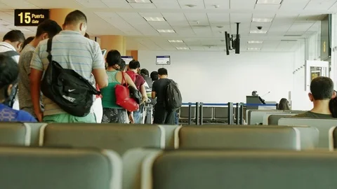 People at Gate going to the Flight Stock Footage 76365399