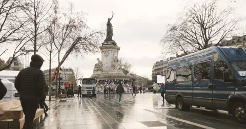People gather to place candles at Place de la Republique, Paris Video stock 59233630