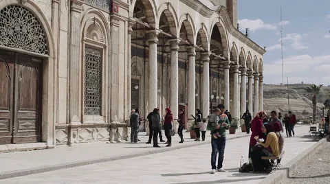 People gathered outside mosque in Cairo, Egypt Stock Footage 49324264