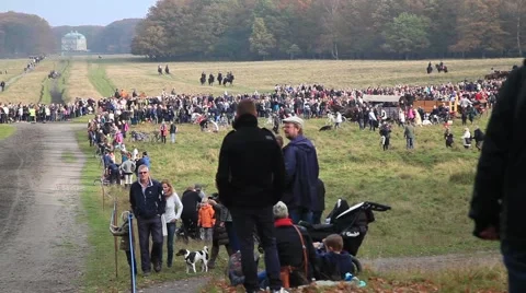 People Gathering for the Annual Drag Hunt "Hubertusjagten" Stock Footage