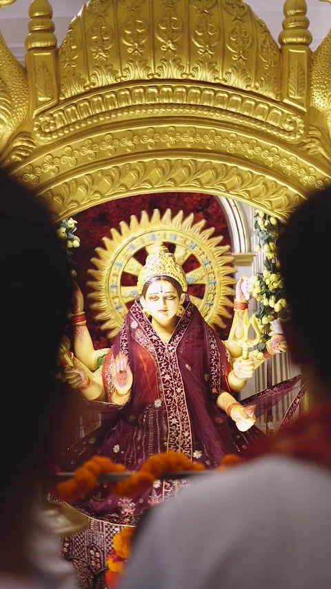People Gathering Inside Durga Pooja Pandal Stock Footage 317289679