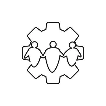 People gear machine Commitment Teamwork Together Outline Logo Stock Illustration