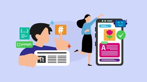 People Generating AI Content and Images via Mobile App Prompts cartoon anim.. Stock Footage 337943346