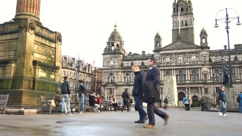 People in George Square Glasgow Stock Footage 85846111