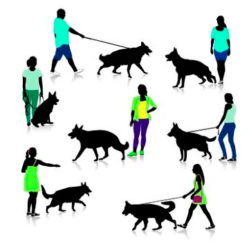 People with a German Shepherd Stock Illustration