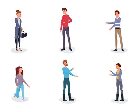 People gesturing flat vector characters set. Cheerful man, woman expressing Stock Illustration