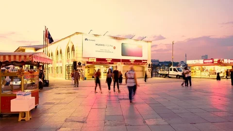 People get on board the ship at  timelapse kadikoy. Istanbul, Turkey. Stock Footage 92465481