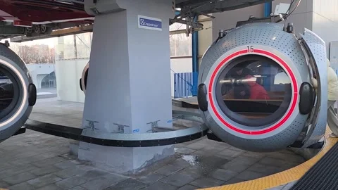 People get into the cable car cabin, VDNH, Moscow, Russia Stock Footage 309065726