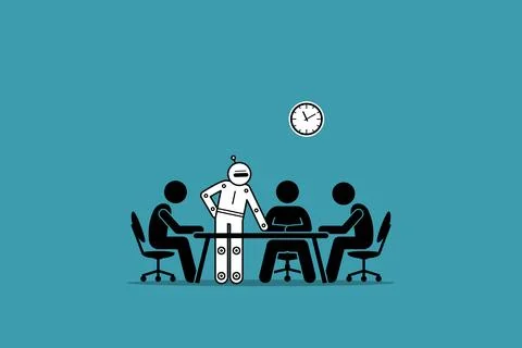 People getting AI artificial intelligence robot to help and give guidance in  Stockillustratie