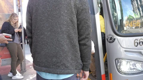 People Getting On Bus 스톡 동영상 121163834