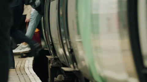 People getting off from a commuter train Stock Footage 249329270