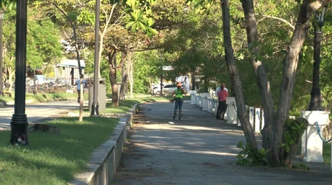 People getting exercise along causeway. Video stock 28813937