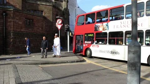 People getting out of the double-decker bus in England Stock Footage 52204459