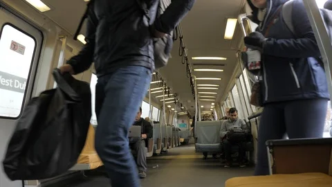 People Getting On Subway Train 스톡 동영상 121163490