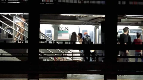 People getting on Subway Union Square Station Manhattan New York City 4K Stock Footage 255754487