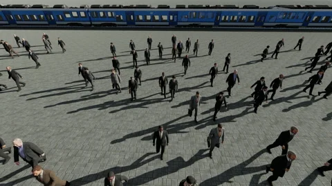 People getting off the train and going to work, high angle view Stock Footage 158732328