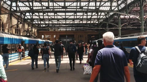 People getting off the train at Constitución station. Stock Footage 295379078