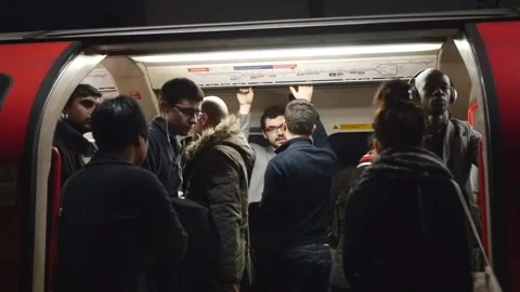 People Getting On Train In The Underground Slow-motion HD Stock Footage 131174239