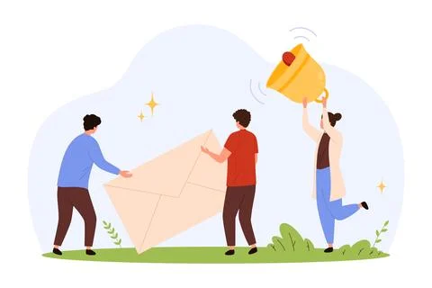 People with Giant Envelope and Notification Bell 스톡 일러스트