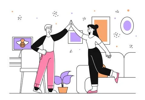 People give high five vector linear Stock Illustration