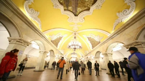 People go in different directions in in Komsomolskaya station of Moscow subway, Stock Footage 772926