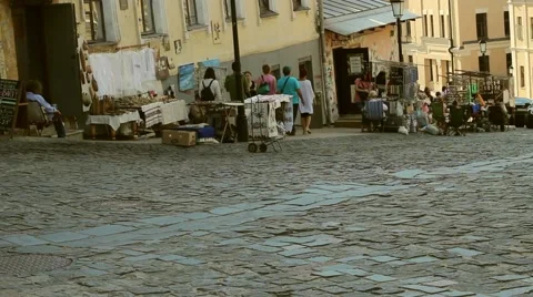 People go Down to The Street on The Pavement And See Different Things Stockbeeldmateriaal 67402053