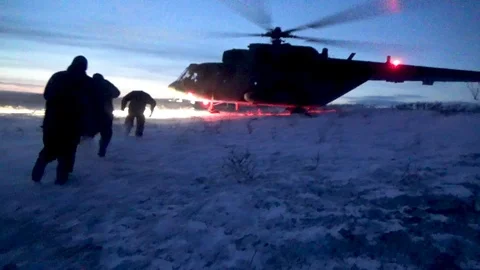 People go to the helicopter Video stock 99503885