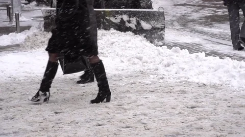 People go on Snow Stock Footage 71287118