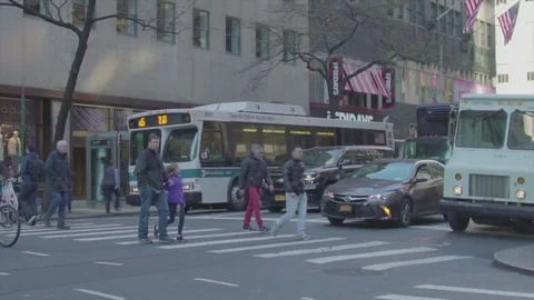 People go through the intersection slow motion USA NYC Stock Footage 83965360