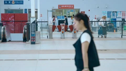 People go through security checks when they take the subway Stock Footage 284326794