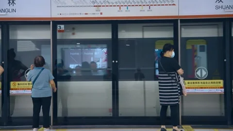 People go through security checks when they take the subway Stock Footage 284335640