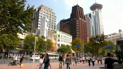 People go to work during rush hour in Shanghai, China, BlackMagic 4K Camera Stock-Footage 43739489