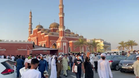 People  going after prayer in al salami masjid Dubai Stock Footage 154162273