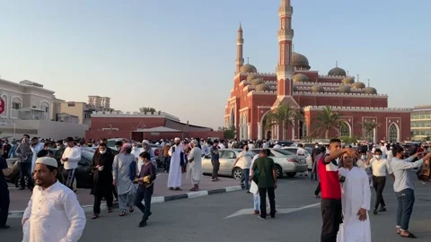 People going after prayer in al salaam masjid Dubai Stock Footage 154162359