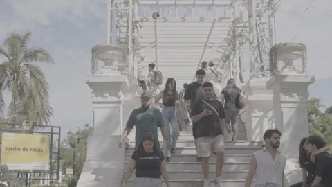 People going up and down the stairs in a park in Buenos Aires, Argentina Stock-Footage 345140698