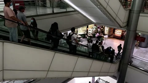 People Going Down in an Escalator Stock Footage 234371287