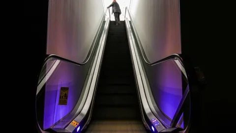 People Going Up Escalator Long Exposure Time Lapse Stock Footage 71901937