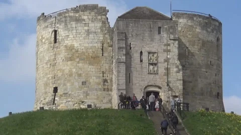 People going up to an old castle Stock Footage 90393519