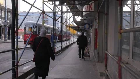 People going under the construction site in Vienna, Austria Stock Footage 165359834