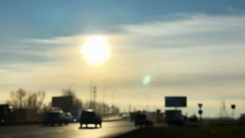 People going to work. They look out the window. Sunny day. Cars driving through  Stock Footage 143380010